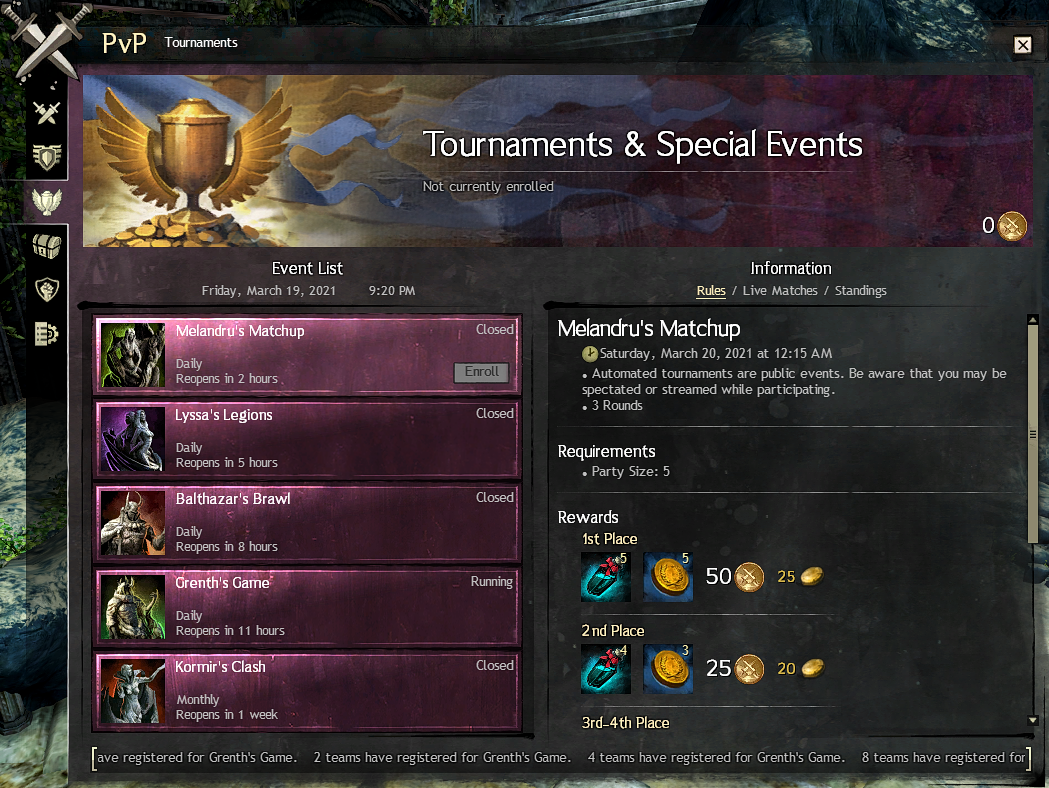 Tournament tab